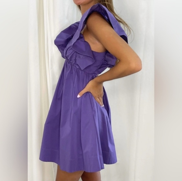 Purple Mini Dress with Ruffled Sleeves - Picture 3 of 4
